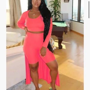 3 piece crop top with shorts and cover up